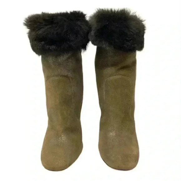 Jimmy Choo Gray Lamb Suede Faux Fur Anthracite Stiletto Ankle Boots  Size 8.5 - Picture 4 of 13